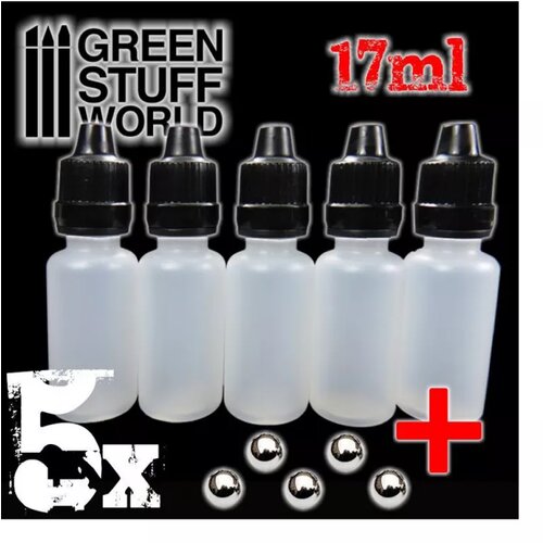 Green Stuff World 17ml empty paint pots+balls - 5 pc Cene