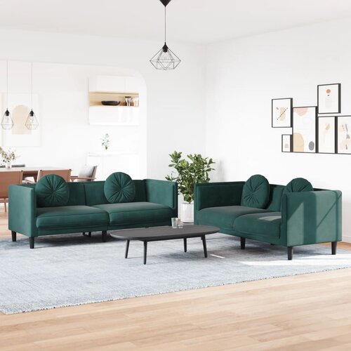vidaXL 2-dijelni set sofa s jastucima tamnozeleni baršunasti Cijene