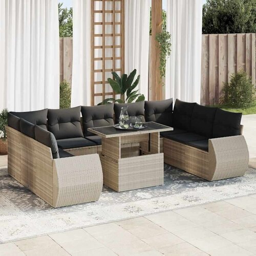 VidaXL 10-dijelni set vrtnih sofa poliratan s jastucima svijetlosivi Slike