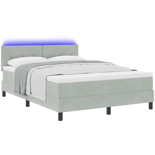 VidaXL Box Spring Postelja z Vzmetnico in LED Osvetlitvijo Svetlo Siva 140x190 cm Žamet Slike