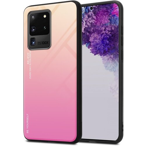 Cadorabo Ohišje, združljiv s Samsungom v rumeni - roza - dvobarvni zaščitni pokrov iz silikona TPU in hrbta iz kaljenega stekla, (20571515) Cene
