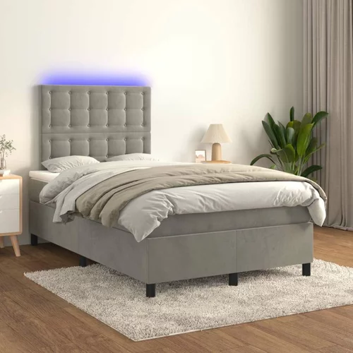  Box spring postelja z vzmetnico LED svetlo siva 120x200cm žamet, (20846741)