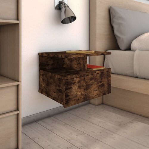 The Living Store Lebdeča nočna omarica dimljeni hrast 40x31x27 cm inženirski les - Lebdeča Nočna Omarica, (21421154) Slike