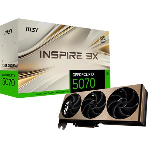 MSI Video Card Nvidia GeForce RTX 5070 12G INSPIRE 3X OC (12GB GDDR7/192bit, PCI-E Gen5, 3x DP 2.1, 1x HDMI 2.1, 1x 16-pin Power Connector, Retail) Slike