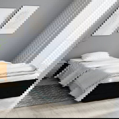 The Living Store Posteljni okvir črn iz trdnega lesa 75x190 cm - Posteljni Okvir, (21526299) Slike
