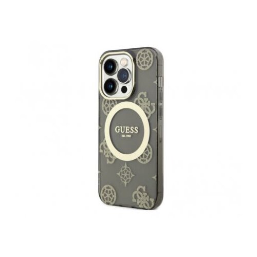Guess Futrola za iPhone 14 Pro IML GLITTER PEONY GOLD BLACK MagSafe Slike