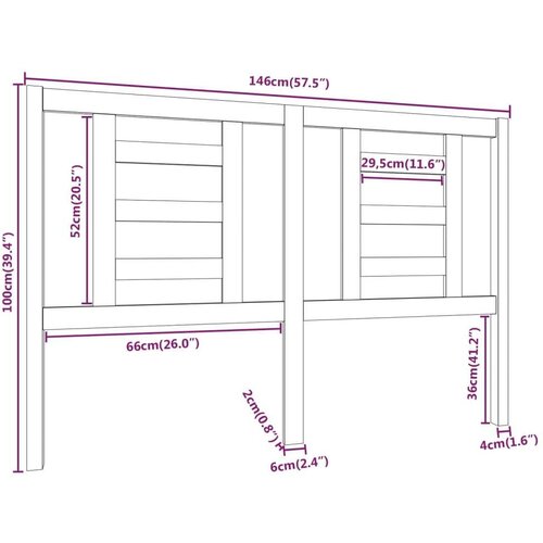  Uzglavlje za krevet crno 146 x 4 x 100 cm od masivne borovine Slike