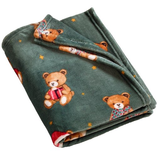 Catherine Lansfield Tamno zelena deka s božićnim motivom 170x130 cm Christmas Tartan Teddy Bear &amp;ndash; Slike