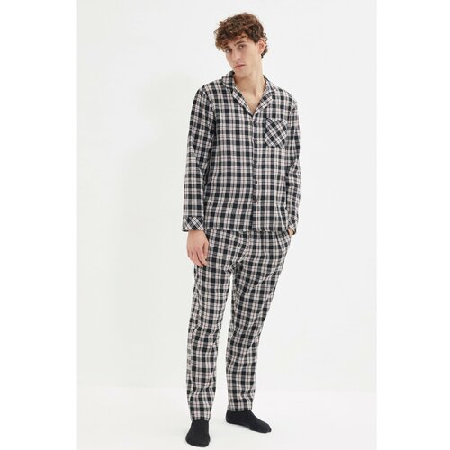 Trendyol black men's regular fit plaid woven pajamas set Slike