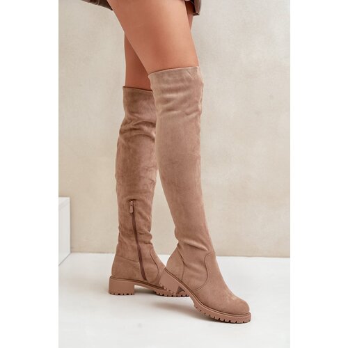 FS1 Knee High Boots Flat Heel Beige Filora Slike