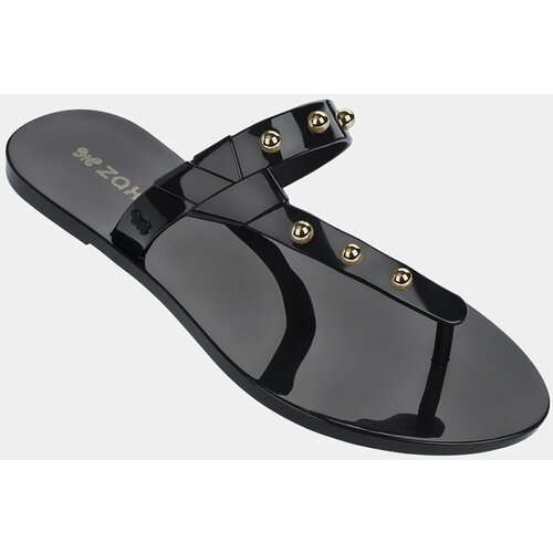 Zaxy Black shiny flip-flops with spike gold detailing Slike