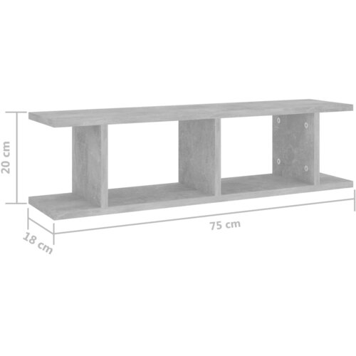  Zidne police 2 kom siva boja betona 75 x 18 x 20 cm drveni Slike