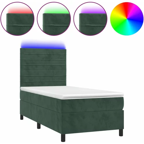 vidaXL Box spring postelja z vzmetnico LED tem. zelena 80x200 cm žamet, (20929989)