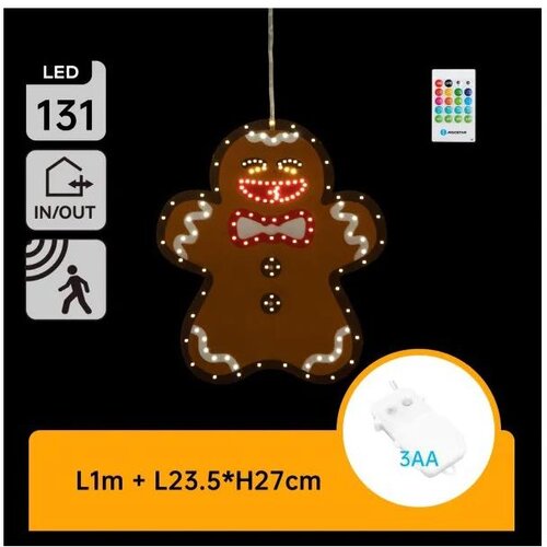 Aigostar LED božićna dekoracija 131xLED/3xAA IP44 + daljinski upravljač, medenjak 27 cm Cene