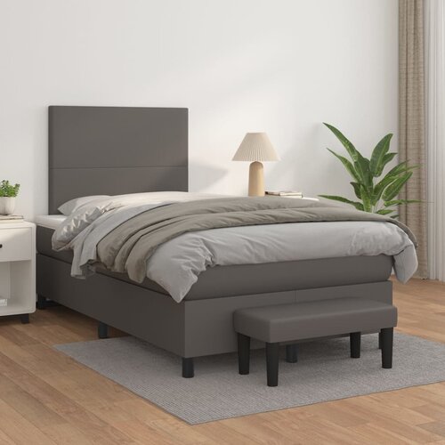 VidaXL Box spring postelja z vzmetnico siv 120x200 cm umetno usnje Slike