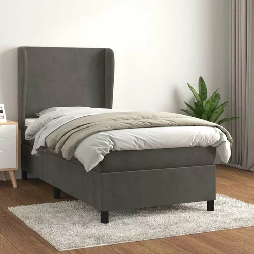 Box spring postelja z vzmetnico temno siva 90x200 cm žamet, (20790206)
