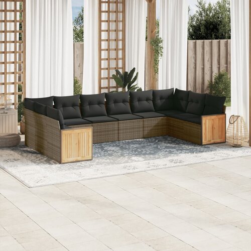 vidaXL 10-dijelni set vrtnih sofa od poliratana s jastucima sivi Cijene