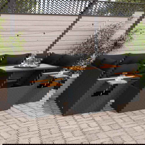 VidaXL 7-dijelni set vrtnih sofa od poliratana s jastucima crni bagrem Slike