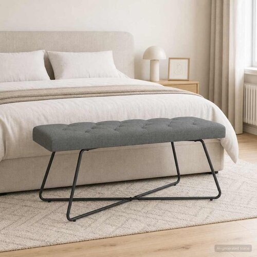  Klupa s gumbastim tkanjem Tamnosiva 110 x 40 x 46 cm Tkanina Cene