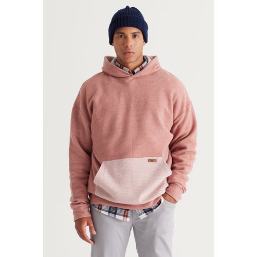AC&Co / Altınyıldız Classics Men's Pale Pink Melange Oversize Wide Cut Inner Fleece 3 Thread Hooded Sweatshirt Slike