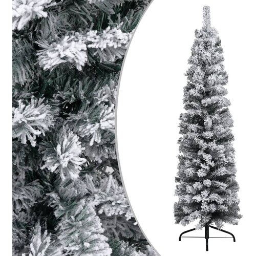 vidaXL Ozka umetna novoletna jelka s snegom zelena 150 cm PVC Cene