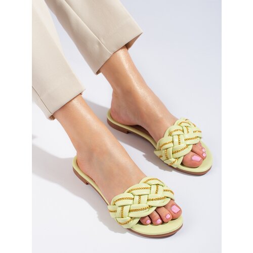 SHELOVET Elegant lime slippers for women with chain Cene