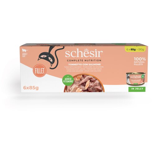  Ekonomično pakiranje Schesir Complete Nutrition filet u želeu 24 x 85 g - Tuna s lososom Cijene