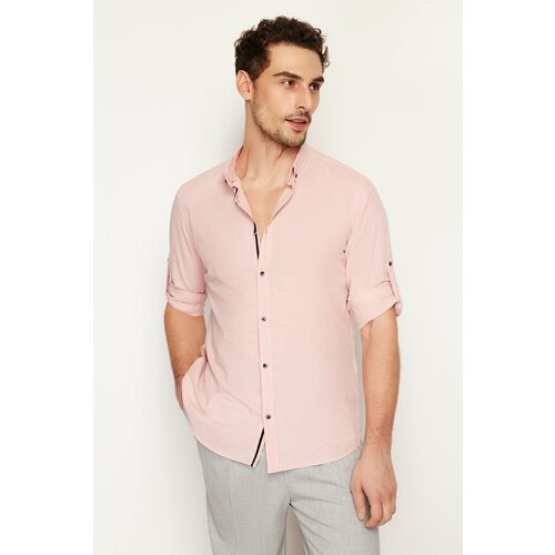 Trendyol Light Pink Men's Slim Fit Buttoned Collar Epaulette 100% Cotton Shirt Cene