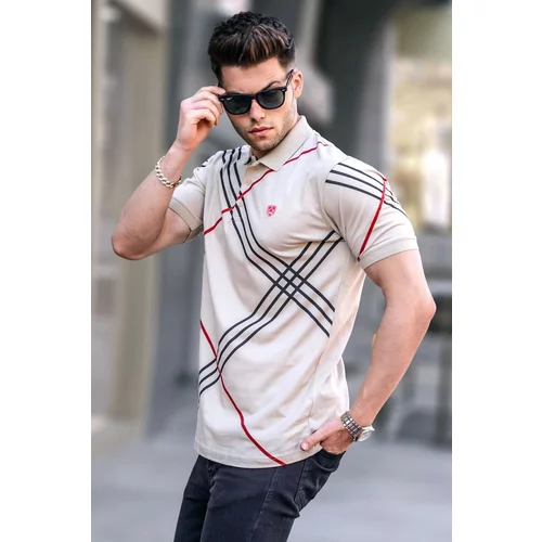 Madmext Beige Patterned Polo Neck T-Shirt 5870