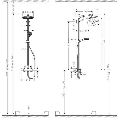 Hansgrohe Pr&amp;scaron;ni set z nadglavno prho Crometta S 240 (s termostatsko armaturo, razmak med luknjama: 103,4 cm, &amp;scaron;tevilo funkcij: 2, krom) Slike