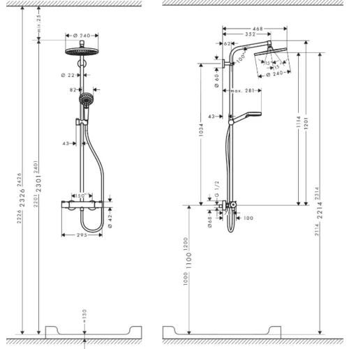 Hansgrohe Pršni set z nadglavno prho Crometta S 240 (s termostatsko armaturo, razmak med luknjama: 103,4 cm, število funkcij: 2, krom)