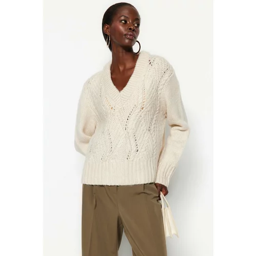 Trendyol Stone Soft Texture V-Neck Knitwear Sweater