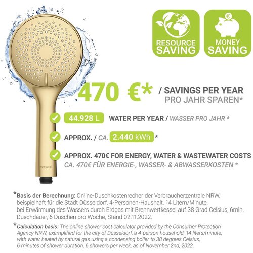 Wenko Plastična varčna tu&amp;scaron; glava v mat zlati barvi &amp;oslash; 11 cm Watersaving System &amp;ndash; Slike