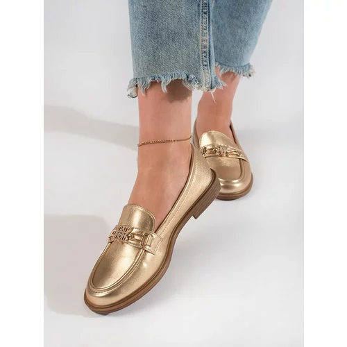 Shelvt Women's Gold Stylish Loafers