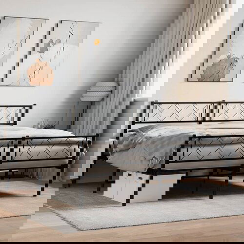 VidaXL Metalni okvir kreveta uzglavlje i podnožje crni 135x190 cm Slike