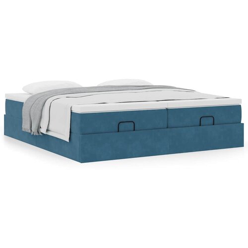 VidaXL Otomanski okvir kreveta s madracima plavi 200x200cm bar&amp;scaron;unasti Slike