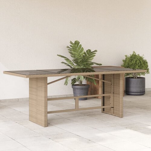 VidaXL Vrtni stol sa staklenom pločom bež 190 x 80 x 75 cm poliratan Slike