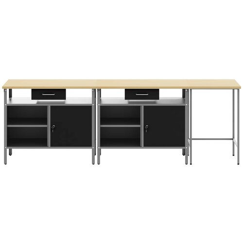  Set radnog stola 3 pcs Crvena i siva Čelik s prahom premazan Slike