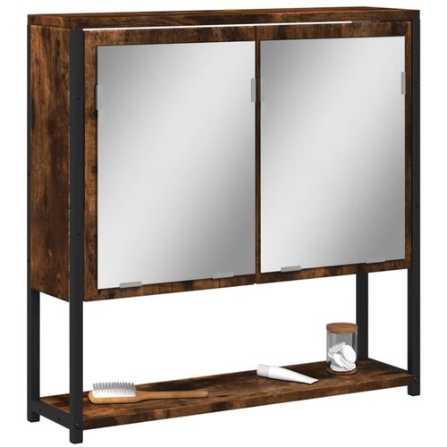 vidaXL Kopalniška omarica z ogledalom dimljeni hrast 60x16x60 cm les Cene