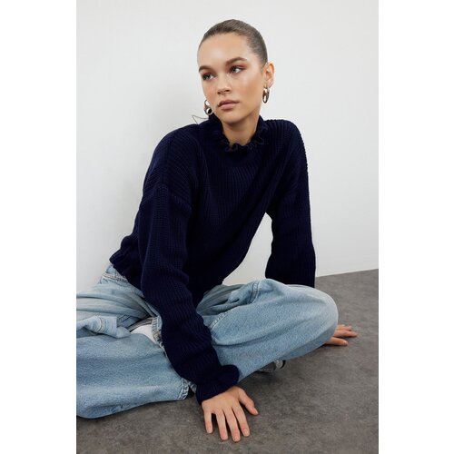 Trendyol Navy Blue Crop Knitwear Sweater Slike