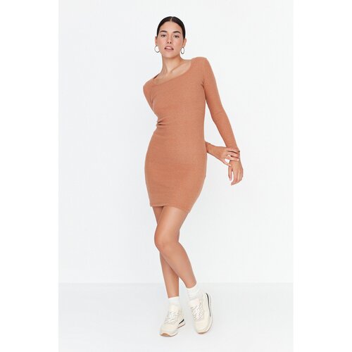 Trendyol Cinnamon Square Collar Knitted Dress Slike