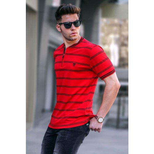 Madmext Red Striped Polo Neck Men's T-Shirt 5874 Slike