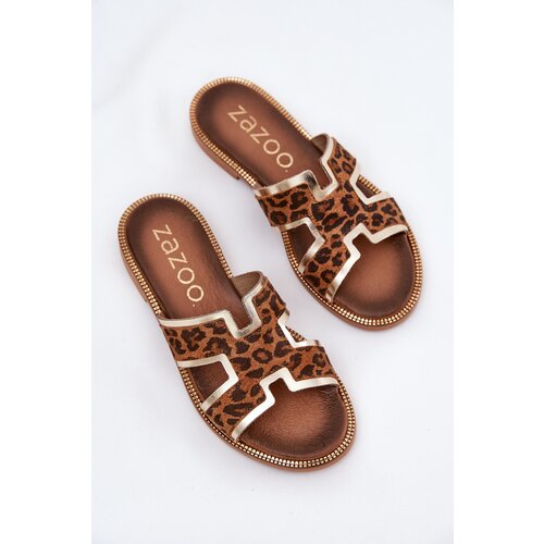 Zazoo Leather Flat Slippers With Panther Print Slike