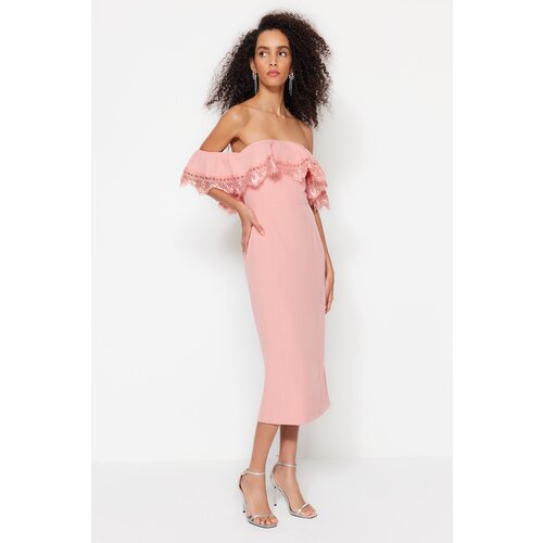 Trendyol Dried Rose Flowers Fitted Evening Dress Slike
