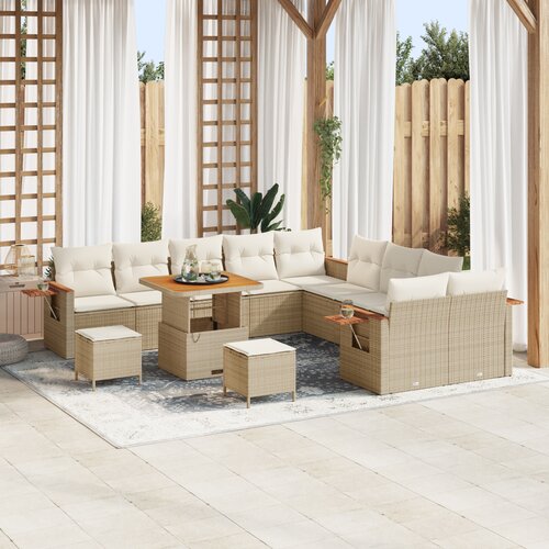 vidaXL 13 delni vrtni sofa set z blazinami bež poly ratan acacia Cene