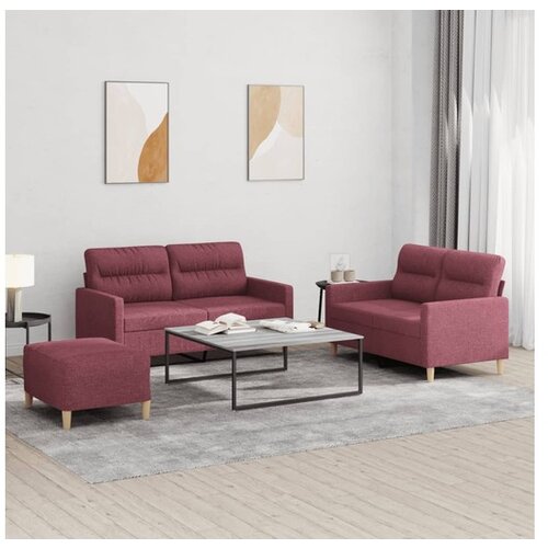 vidaXL 3-dijelni set sofa s jastucima crvena boja vina od tkanine Cene