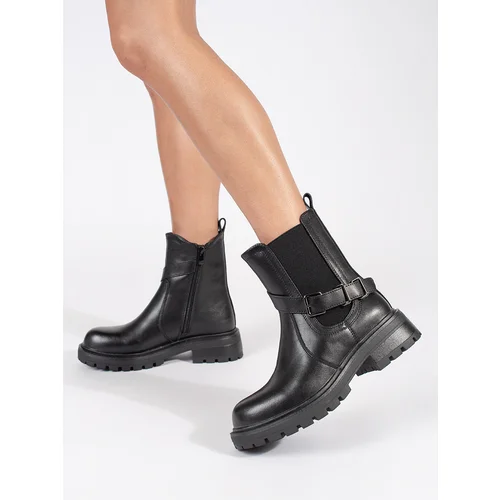 Shelvt Women's black leather Chelsea boots on a platform by Sergio Leone