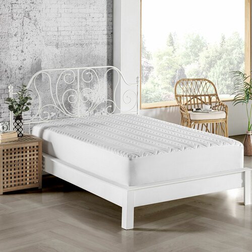 quilted fitted alez (140 x 200) white double bed protector Slike