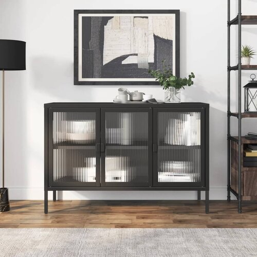  Komoda crna 105 x 35 x 70 cm od stakla i čelika Cijene
