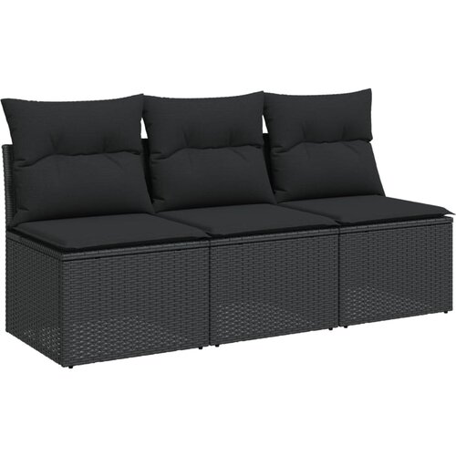 Maison Chic Vrtni kavč - Zunanji kavč z blazinami 3-sedežni črn poli ratan, (22043948) Cene
